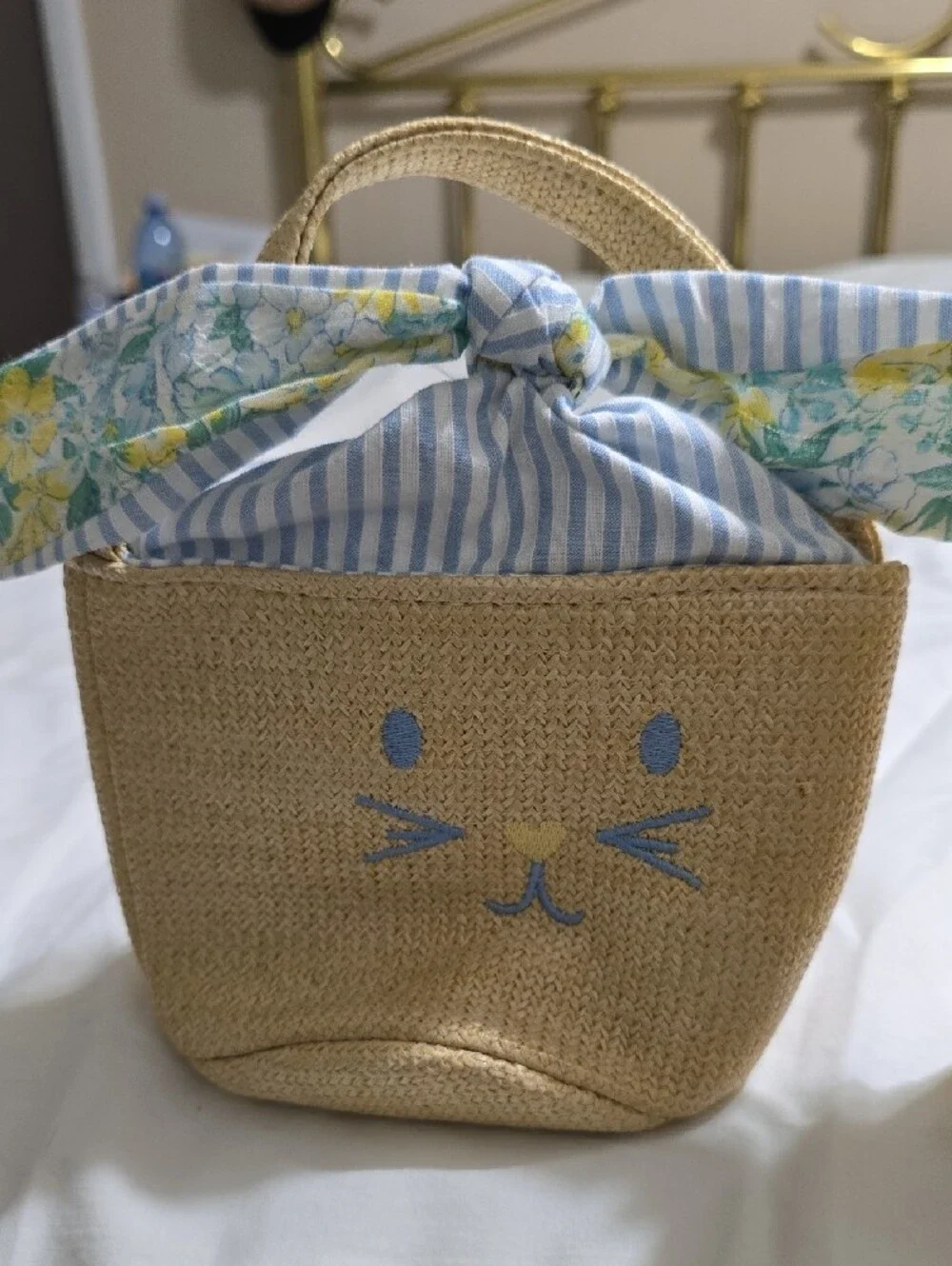 Kids Straw Bunny Tote Bag with Blue Trim. Two For The Price Of One!